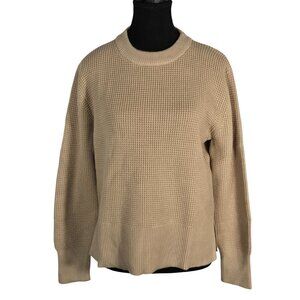 NWT | Tan Waffle Knit Crewneck Sweater Pullover Long Sleeve Side Slit | Medium